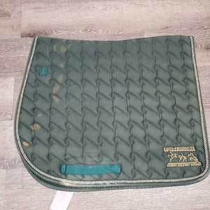 Quilt Dressage Saddle Pad, "2007 Equi-Products" *gc/fair, clean, cut tabs, stains, v. rubbed, holey edges, faded, mnr hair, pills