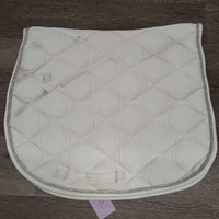 Thick Quilt Dressage Saddle Pad, 1x piping, cut tabs *gc clean, stains, puckers, dingy, mnr hair, pills, dingy

