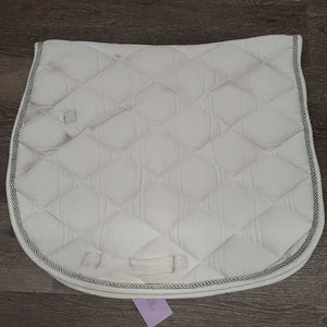 Thick Quilt Dressage Saddle Pad, 1x piping, cut tabs *gc clean, stains, puckers, dingy, mnr hair, pills, dingy