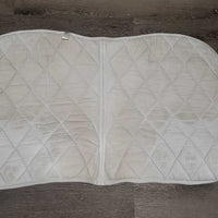 Thick Quilt Dressage Saddle Pad, 1x piping, cut tabs *gc clean, stains, puckers, dingy, mnr hair, pills, dingy
