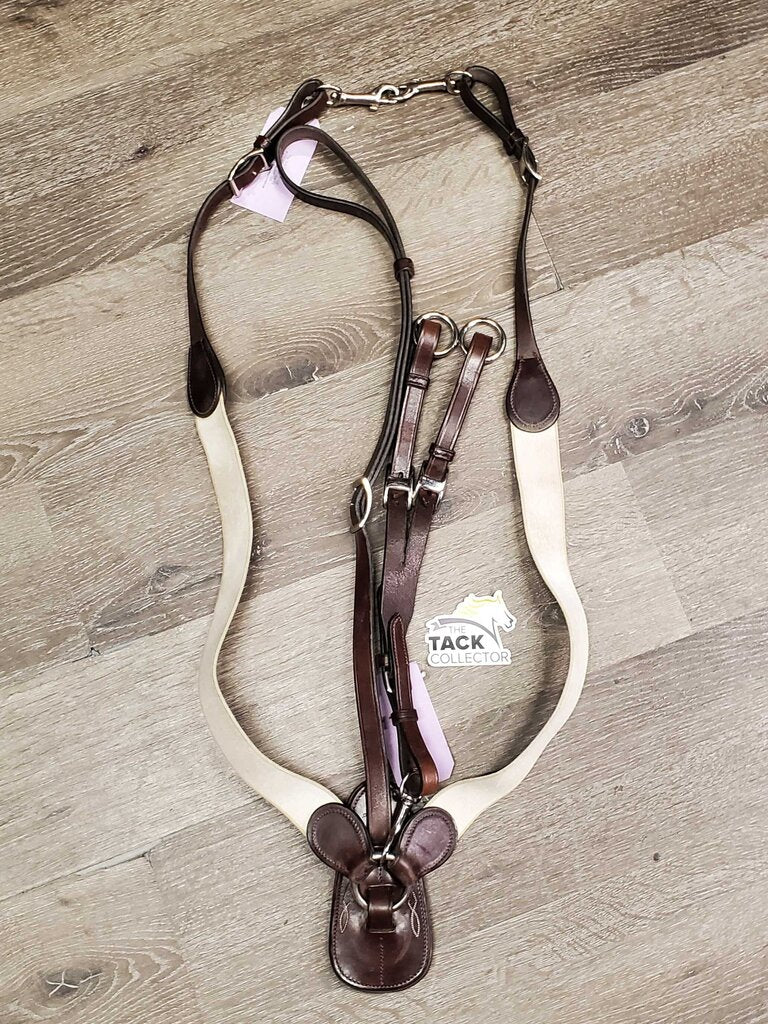 Leather & Elastic Breastplate, Running Martingale Attach, snaps *vgc/xc, clean & mnr dirt, xholes