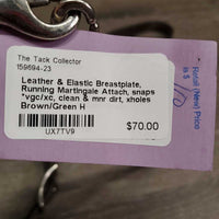 Leather & Elastic Breastplate, Running Martingale Attach, snaps *vgc/xc, clean & mnr dirt, xholes