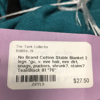 Cotton Stable Blanket 2 legs *gc, v. mnr hair, mnr dirt, snags, puckers, shrunk?, stains?
