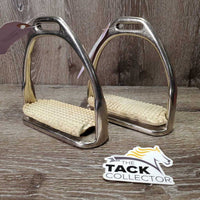 Hvy Stirrup Irons, grips *fair, clean, stains, v.torn rubber bottoms
