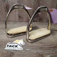 Hvy Stirrup Irons, grips *fair, clean, stains, v.torn rubber bottoms
