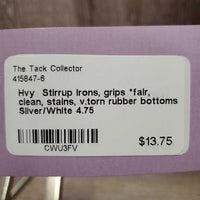 Hvy Stirrup Irons, grips *fair, clean, stains, v.torn rubber bottoms

