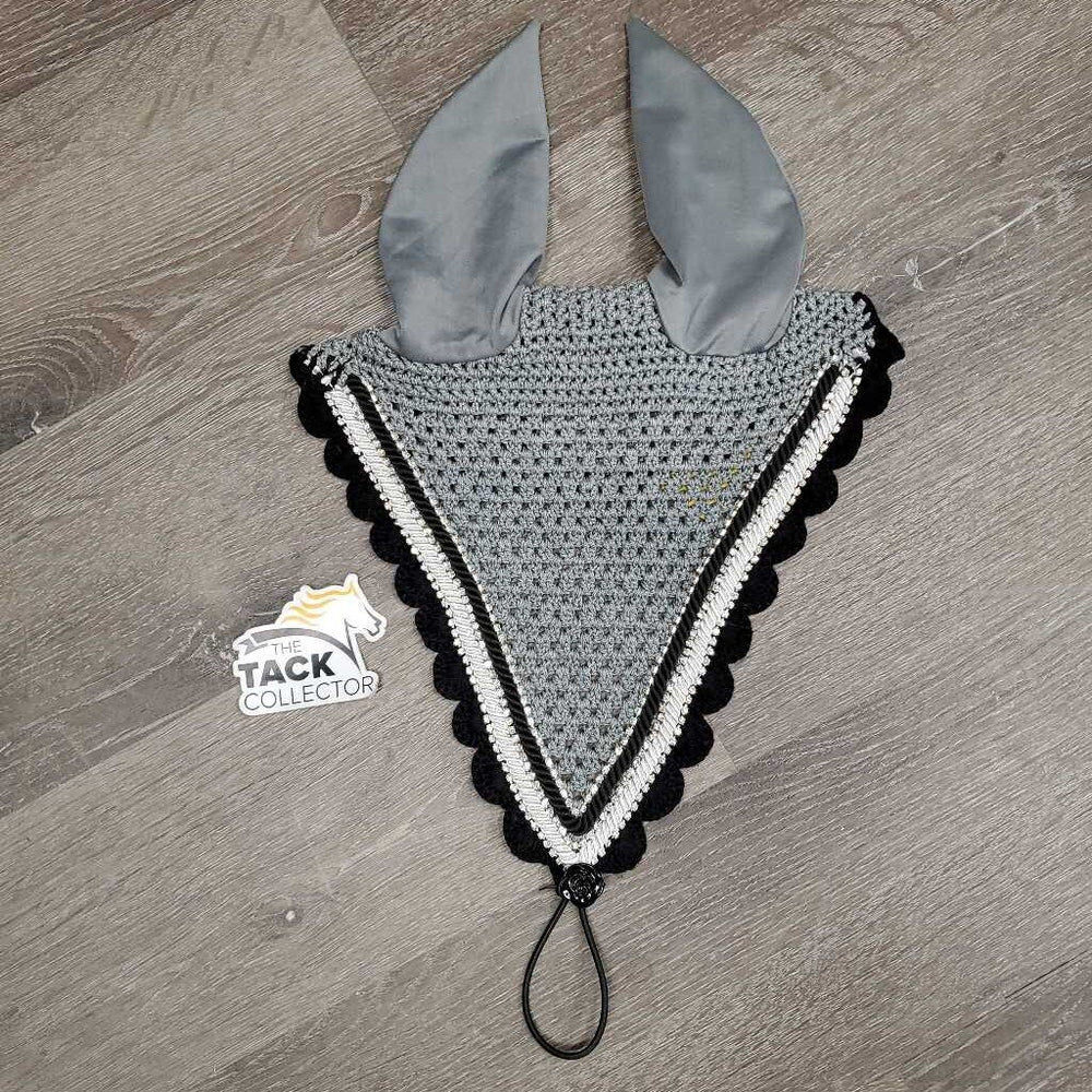 Tie Down Crochet Ear Bonnet Fly Veil, 2x piping, 3x bling *new