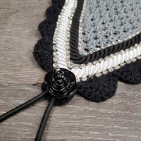 Tie Down Crochet Ear Bonnet Fly Veil, 2x piping, 3x bling *new