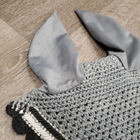 Tie Down Crochet Ear Bonnet Fly Veil, 2x piping, 3x bling *new
