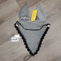 Tie Down Crochet Ear Bonnet Fly Veil, 2x piping, 3x bling *new