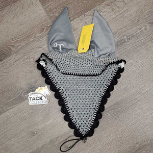 Tie Down Crochet Ear Bonnet Fly Veil, 2x piping, 3x bling *new