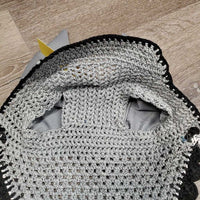 Tie Down Crochet Ear Bonnet Fly Veil, 2x piping, 3x bling *new
