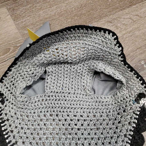 Tie Down Crochet Ear Bonnet Fly Veil, 2x piping, 3x bling *new