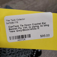 Tie Down Crochet Ear Bonnet Fly Veil, 2x piping, 3x bling *new
