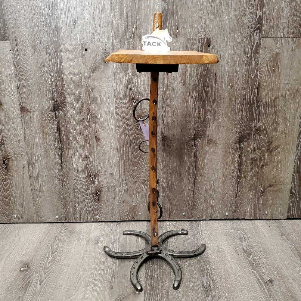Vintage Wood Harness Hame & Horseshoe Base small Table *vgc, dusty, bent rings, splitting wood, rough edges