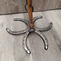 Vintage Wood Harness Hame & Horseshoe Base small Table *vgc, dusty, bent rings, splitting wood, rough edges
