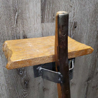 Vintage Wood Harness Hame & Horseshoe Base small Table *vgc, dusty, bent rings, splitting wood, rough edges
