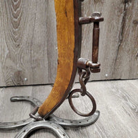 Vintage Wood Harness Hame & Horseshoe Base small Table *vgc, dusty, bent rings, splitting wood, rough edges
