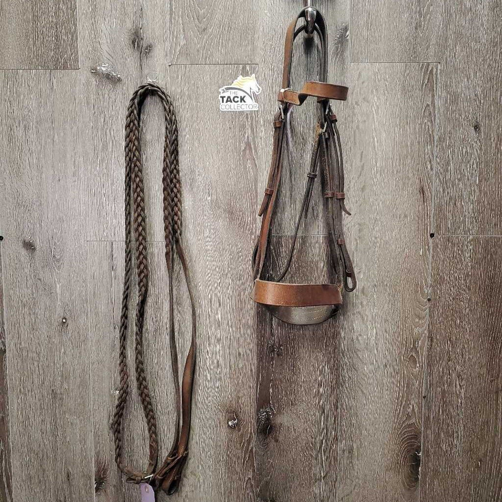 Flat Leather Bridle, Laced Reins *gc, dirt, stains, loose keepers, older, cracks