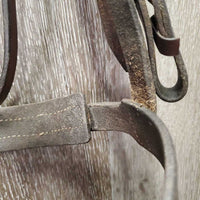 Flat Leather Bridle, Laced Reins *gc, dirt, stains, loose keepers, older, cracks