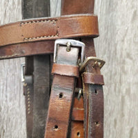 Flat Leather Bridle, Laced Reins *gc, dirt, stains, loose keepers, older, cracks