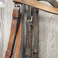 Flat Leather Bridle, Laced Reins *gc, dirt, stains, loose keepers, older, cracks