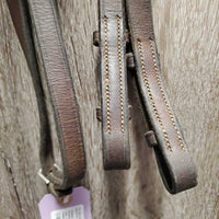 Padded Leather Bridle, v.Thick Braided Reins *NO Noseband, gc, rubs, residue, v.stiff hooks, loose keepers, edge scrapes, dents
