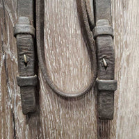 Padded Leather Bridle, v.Thick Braided Reins *NO Noseband, gc, rubs, residue, v.stiff hooks, loose keepers, edge scrapes, dents
