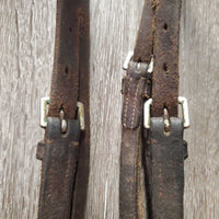 Padded Leather Bridle, v.Thick Braided Reins *NO Noseband, gc, rubs, residue, v.stiff hooks, loose keepers, edge scrapes, dents
