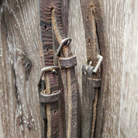 Padded Leather Bridle, v.Thick Braided Reins *NO Noseband, gc, rubs, residue, v.stiff hooks, loose keepers, edge scrapes, dents