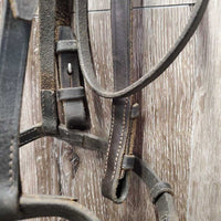 Rsd Leather Bridle, Thick Braided Reins *gc, dirt, scraped edges, tight keepers, loose browband
