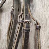 Rsd Leather Bridle, Thick Braided Reins *gc, dirt, scraped edges, tight keepers, loose browband