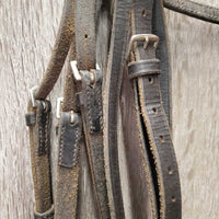 Rsd Leather Bridle, Thick Braided Reins *gc, dirt, scraped edges, tight keepers, loose browband