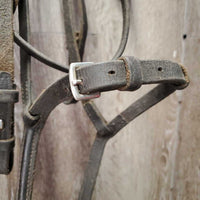 Rsd Leather Bridle, Thick Braided Reins *gc, dirt, scraped edges, tight keepers, loose browband