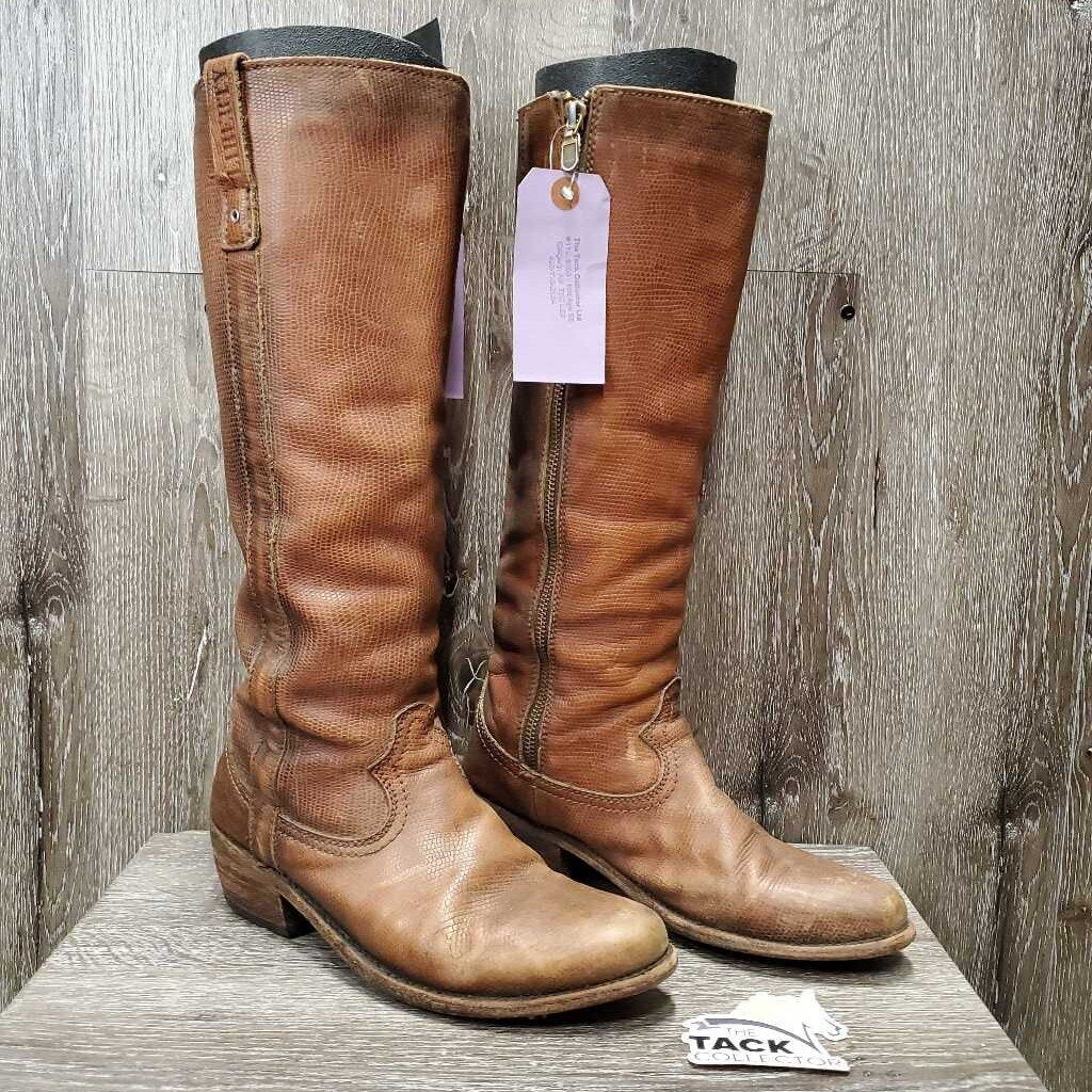 【COLOR iN ID】western linen boots Tall Soft Leather Western Style Boots, inner Zips *gc