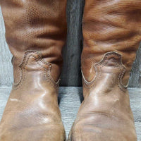 Tall Soft Leather Western Style Boots, inner Zips *gc, stains, rubs, faded, stains, scratches
