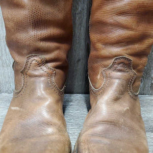 Tall Soft Leather Western Style Boots, inner Zips *gc, stains, rubs, faded, stains, scratches