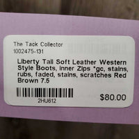 Tall Soft Leather Western Style Boots, inner Zips *gc, stains, rubs, faded, stains, scratches
