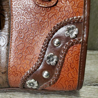 Leather Western Hand Bag - Purse, Braided Handles, Zipper Top *vgc, peeled v.handles, rubs & faded spots