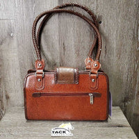 Leather Western Hand Bag - Purse, Braided Handles, Zipper Top *vgc, peeled v.handles, rubs & faded spots
