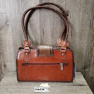 Leather Western Hand Bag - Purse, Braided Handles, Zipper Top *vgc, peeled v.handles, rubs & faded spots