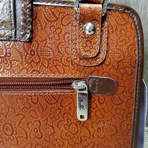 Leather Western Hand Bag - Purse, Braided Handles, Zipper Top *vgc, peeled v.handles, rubs & faded spots