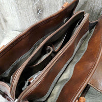 Leather Western Hand Bag - Purse, Braided Handles, Zipper Top *vgc, peeled v.handles, rubs & faded spots
