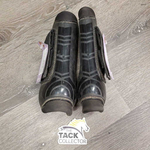 Pr Open Front Boots, velcro *gc/fair, v.dirty, hair, scrapes, faded