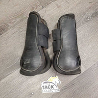 Pr Open Front Boots, velcro *gc/fair, v.dirty, hair, scrapes, faded
