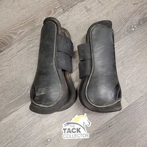 Pr Open Front Boots, velcro *gc/fair, v.dirty, hair, scrapes, faded