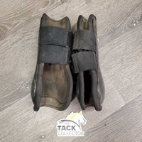 Pr Open Front Boots, velcro *gc/fair, v.dirty, hair, scrapes, faded
