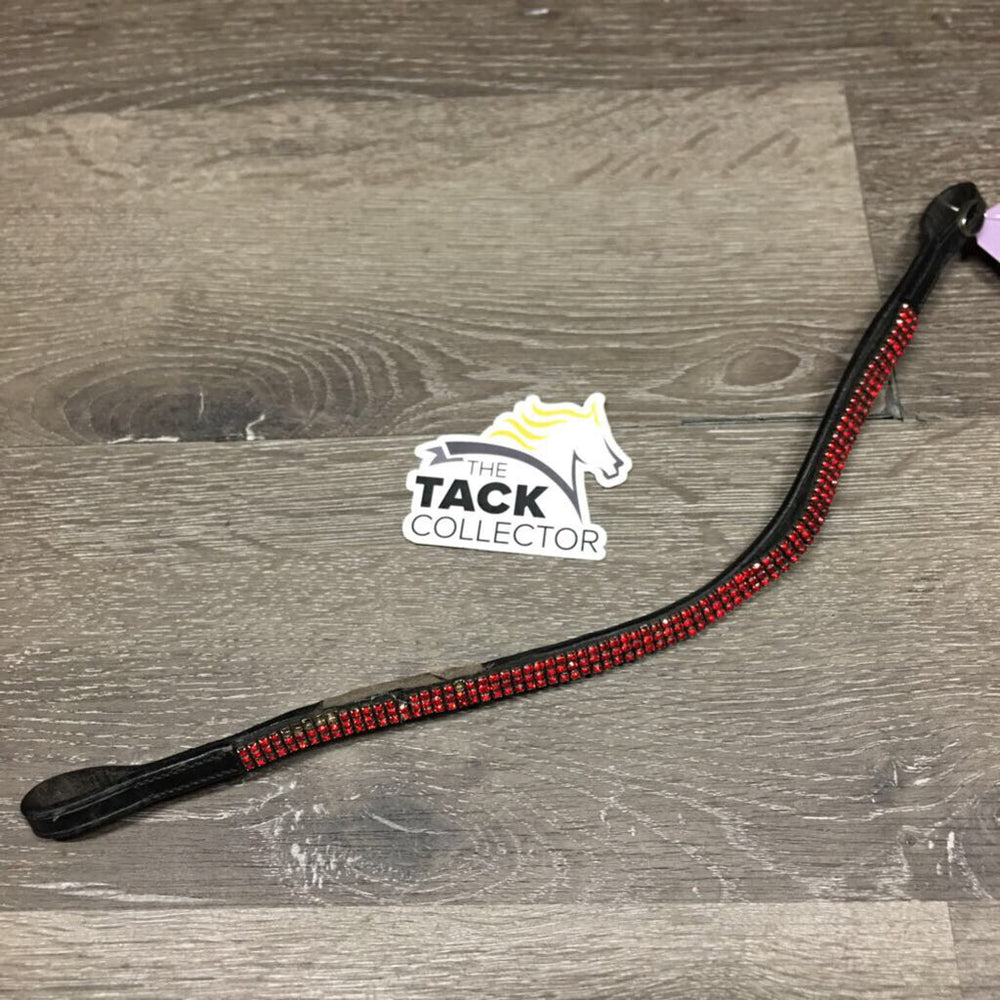 Flat v.narrow Bling Browband *gc/fair, unglued bling back, sliced/scraped edges, missing bling