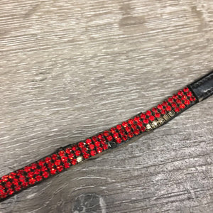 Flat v.narrow Bling Browband *gc/fair, unglued bling back, sliced/scraped edges, missing bling