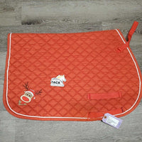 Quilt Jumper Saddle Pad "Reindeer", 1x piping *gc/fair, clean, v. rubbed, pilly, threads, puckers, faded, mnr hair, dirt
